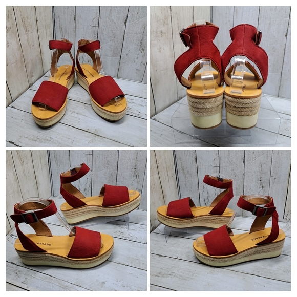 Lucky Brand Joodith Wmn 7.5M Red Suede Ankle Strap Espadrille Platform Sandals - Picture 4 of 9